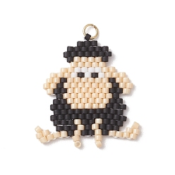 Черный Подвески в виде овечек из бисера, подвески из стеклянных бусин с узором ткацкого станка, с 304 кольцами из нержавеющей стали, чёрные, 28.5x25.5x2 мм, отверстие : 2.7 мм