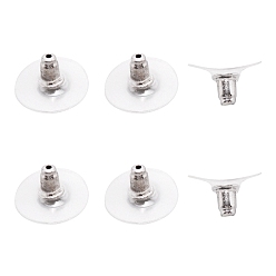 Platinum 3Pair 925 Sterling Silver Bullet Clutch Earring Backs, with Silicone Cover, Flat Round, Platinum, 12x6mm, Hole: 0.7mm
