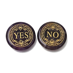 Amethyst Engraved Natural Amethyst Decision Stones, Fortune Telling Stones, Flat Round with Yes & No Pattern, 25x4.5~6mm