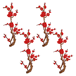 Красный Нашивки на одежду из полиэстера, цветка сливы, красные, 430x205x1.5 мм