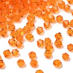 Темно-Оранжевый Прозрачные стеклянные бусины, двухконусные, граненые, темно-оранжевый, 4x3.5 мм, отверстие : 0.8 мм, около 720 шт / упаковка