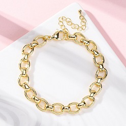 Настоящее золото 18K Латунные овальные звенья цепи браслеты для женщин мужчин, долговечный, без кадмия и без свинца, стойки покрытие, реальный 18 k позолоченный, 8 дюйм (20.3 см)