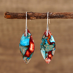 Синий Богемный стиль 304 серьги-подвески из нержавеющей стали с императорским камнем, лошадиный глаз , платина, синие, 51x15 мм