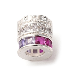 Серебро Латунные микро проложить кубического циркония бусы, колонка, без кадмия и без свинца, стойки покрытие, долговечный, серебряные, 7.5x7.5 мм, отверстие : 3.5 мм