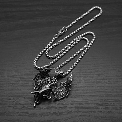 Stainless Steel Color 304 Stainless Steel Goddess with Angel Wings Pendant Necklaces for Men Women, Stainless Steel Color, 23.62 inch(60cm)