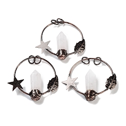 Хрусталь Большие подвески с ограненными заостренными пулями из натуральных кристаллов кварца, Подвески из латуни из горного хрусталя со звездами, луной и прыгающими кольцами, Красная медь, 47~49x52.5x9.5~10 мм, отверстие : 6.6 мм