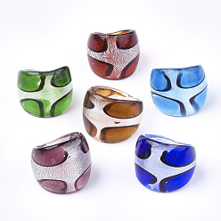 Mixed Color Handmade Silver Foil Lampwork Wide Band Rings, Mixed Color, Size 7~9, 17~19mm, about 12pcs/box