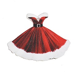 Красный Печатные акриловые подвески, рождественское платье принцессы, красные, 30x38.5x2.5 мм, отверстие : 1.6 мм