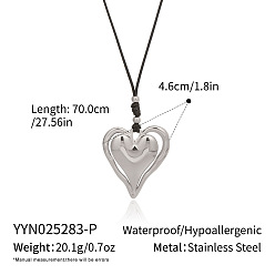 Нержавеющая Сталь Цвет Элегантные 304 подвески в форме сердца из нержавеющей стали с черным шнуром для женщин, цвет нержавеющей стали, 27.56 дюйм (70 см)