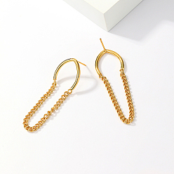 Teardrop 304 Stainless Steel Dangle Stud Earrings, Chains Tassel Earrings, Golden, Teardrop, 58x17mm