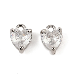 Платина Латунные микро проложить кубического циркония подвески, сердце прелести, платина, 9x6.5x4 мм, отверстие : 1.4 мм
