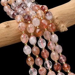 Красный Кварц Нити из натурального красного гематоидного кварца/железистого кварца, граненые, рис, с бисером, 7.5~8x6~7.5 мм, отверстие : 0.8~1 мм, около 36~40 шт / нитка, 15.55~15.75'' (39.5~40 см)