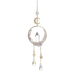 Аметист Украшения из натуральных аметистов в проволочной обертке и подвески из латунных колец, со стеклянной подвеской-капелькой и конусом, 270~280 мм