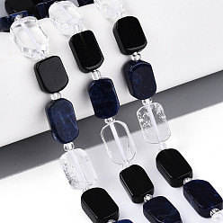 Смешанные камни Нити из натуральных кристаллов обсидиана, содалита и кварца, овальные, с бисером и картоном, 10~14x7~10x3.5~6 мм, отверстие : 0.7~1 мм, около 13~14 шт / нитка, 7.09~7.87 дюйм (18~20 см), 1 прядь / комплект
