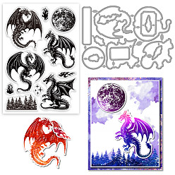 Дракон 1 трафареты для резки штампов из углеродистой стали, с 1 штампами из листового ПВХ, для diy scrapbooking, дракон, штампы: 160x110x3мм; трафареты: 156x109x0.8мм