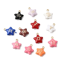 Золотой Подвески из сплава , Звезда с двенадцатью созвездиями (подвеска), с эмалью, золотые, 13x11x4.5 мм, отверстие : 1.2 мм