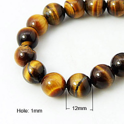 Goldenrod Natural Tiger Eye Beads Strands, Grade A, Round, Goldenrod, 12mm