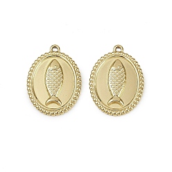 Золотой 304 подвески из нержавеющей стали, овал с подвеской в виде рыбы, золотые, 23.5x17x2 мм, отверстие : 1.4 мм