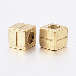 Golden 304 Stainless Steel Large Hole Letter European Beads, Horizontal Hole, Cube with Letter.I, Golden, 8x8x8mm, Hole: 5mm