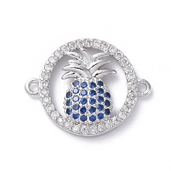 Платина Соединители из латуни с микропаве и кубическим цирконием, кольцо и ананас, синие, платина, 15x19x3 мм, отверстие : 1.2 мм