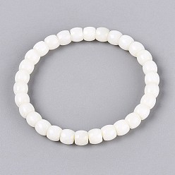 White Natural Hetian Jade Barrel Beaded Stretch Bracelets, White, Inner Diameter: 2.05 inch(5.2cm), Beads: 5.5~6x6.5mm