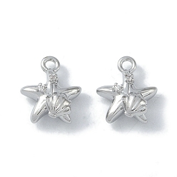 Морская звезда Украшения из коллекции океана, латунь с кубическими цирконами, без кадмия, без никеля и без свинца, Реальная платина, морская звезда, 10x8.5x4 мм, отверстие : 1.2 мм