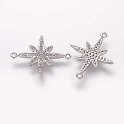 Платина Латунные микро проложить кубических ссылки циркония, прозрачные, цветок, платина, 18x23x2 мм, отверстие : 1 мм