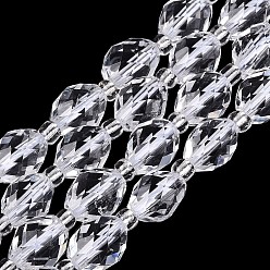Cristal de Quartz Naturelles cristal de quartz brins de perles, cristal de roche, riz facettes, avec des perles de rocaille, 8~9x6~8mm, Trou: 1~1.2mm, Environ 36~38 pcs/chapelet, 14.96~15.35 pouce (38~39 cm)