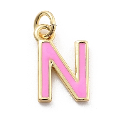 Letter N Стойки обшивки латунные подвески, с эмалью и кольцом для прыжков, без кадмия и без свинца, долговечный, реальный 18 k позолоченный, буквы, Письмо N, 11.5x7.5x1 мм, отверстие : 2.5 мм