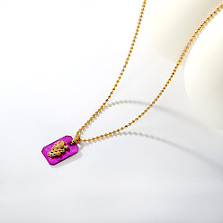 Grape 304 Stainless Steel Rectangle with Fruit Pendant Ball Chain Necklaces, Golden, Purple, Grape, 15.75 inch(40cm)
