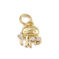 Jellyfish Латунные микро проложить кубического циркония подвески, с целью перехода в кольце, морские животные амулеты, стойки покрытие, долговечный, без свинца и без кадмия, реальный 18 k позолоченный, медуза, 11x9x2 мм, отверстие : 3 мм