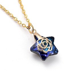 Medium Blue Electroplate Glass Pendants Necklaces, with Golden Plated Brass Cable Chains and Spring Ring Clasps, Star, Medium Blue, 18.31 inch(46.5cm) 