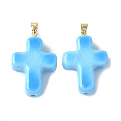 Светло-Голубой Лэмпворк ручной работы с латунными подвесками, крестик, Небесно-голубой, 29.5x19.5x7.5 мм, отверстие : 3.5x4.5 мм