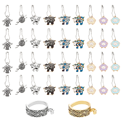 (52) Непрозрачная лаванда Наборы инструментов для вязания на тему овец своими руками, включая кольцо-манжету из сплава, подвесные маркеры петель из сплава эмали, с железом брошь выводы, разноцветные, маркер: 3.1~4см, Кольцо: 17.1 mm внутреннего диаметра