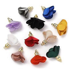Mixed Color Polyester Pendant Decorations, with Acrylic Findings, Flower Charms, Mixed Color, 29~32x27~29x8mm, Hole: 2mm