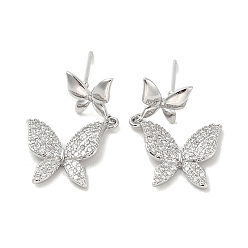 Платина Серьги-гвоздики из латуни с микро-паве из прозрачного кубического циркония для женщин, без кадмия и без свинца, долговечный, бантом, платина, 31x18 мм