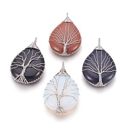 Mixed Stone Synthetic Gemstone Big Pendants, with Platinum Tone Brass Findings, teardrop, 51~53x29~31x8~10.5mm, Hole: 6~8x7~9mm