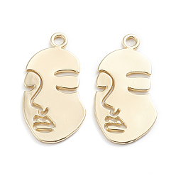 Золотой Подвесные подвески из сплава, для diy уф смолы, эпоксидная смола, Прессованные цветочные украшения, абстрактное лицо, золотые, 34x18.5x1.5 мм, отверстие : 2.5 мм
