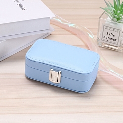 Светло-Голубой Коробка организатора ювелирных изделий искусственной кожи пу, с деревом внутри, обтянутый бархатом, портативный кейс для хранения ювелирных изделий, Для кольца, серьги и ожерелье, Небесно-голубой, 12x7.5x4 см