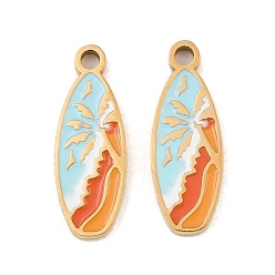Colorful 304 Stainless Steel with Enamel Big Pendants, Surfboard Charms, Ion Plating(IP), Golden, Colorful, 71.5x6.5x1.5mm, Hole: 1.5mm