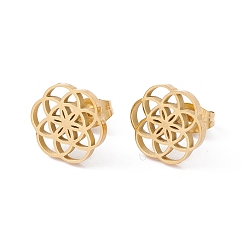 Золотой 304 серьги-гвоздики из нержавеющей стали для женщин, золотые, 11x11.5 мм, штифты : 0.8 мм