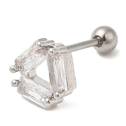 Edelstahl Farbe Messing micro pave klar zirkonia ohrstecker, Knorpelohrringe, mit 316 Edelstahlstift und Ohrmutter, Dreieck, Edelstahl Farbe, 7x7.5 mm