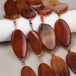 Перу Натуральные полосатые агатовые бусы, окрашенная и подогревом, Twist овальные, Перу, 47~51x24.5~27.5x5~7.5 мм, отверстие : 1.8~2 мм, около 7 шт / нитка, 16.14~16.61'' (41~42.2 см)