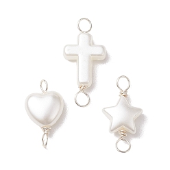 Серебро 3 шт. 3 стили акриловые подвески-коннекторы, звенья крест, сердце и звезда с двойными петлями из медной проволоки, серебряные, 19~26x10.5~12x4.5~5 мм, отверстие : 2.5~3.5 мм, 1 шт / стиль