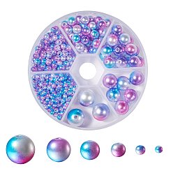 Medium Orchid Rainbow ABS Plastic Imitation Pearl Beads, Gradient Mermaid Pearl Beads, Round, Medium Orchid, 3mm/4mm/6mm/8mm/10mm/12mm, Hole: 1~2mm, 564pcs/box