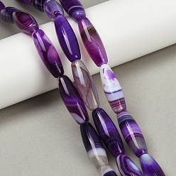 Фиолетовый Натуральные полосатые агатовые / полосатые агатовые бусинки, окрашенные, рис, фиолетовые, 30x10 мм, отверстие : 1.2 мм, около 13 шт / нитка, 15.35'' (39 см)