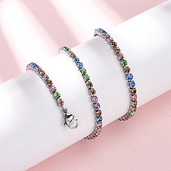 Разноцветный 3мм 304 Женские ожерелья-цепочки из нержавеющей стали со стразами, цвет нержавеющей стали, красочный, 16.54 дюйм (42 см)