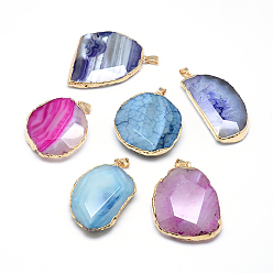 Полосатый Агат Гальванизированные агатовые / агатовые подвески с гальваническим покрытием, с железной фурнитурой, окрашенные, золотые, 40~53x26~39x8~11 мм, отверстие : 6x3.5 мм