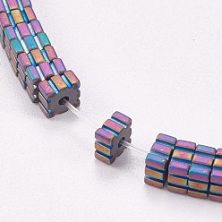 Rainbow Plated Electroplated Non-magnetic Synthetic Hematite Beads Strands, Frosted, Square, Multi-color Plated, 4x4x2mm, Hole: 0.5mm, about 200pcs/strand, 15.7 inch(40cm)