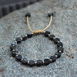 Черный Женские плетеные браслеты из бусин в форме сердца из натуральной имперской яшмы, окрашенной в богемском стиле, с латунными бусинами и вощеным шнуром, чёрные, 5.91~9.84 дюйм (15~25 см)